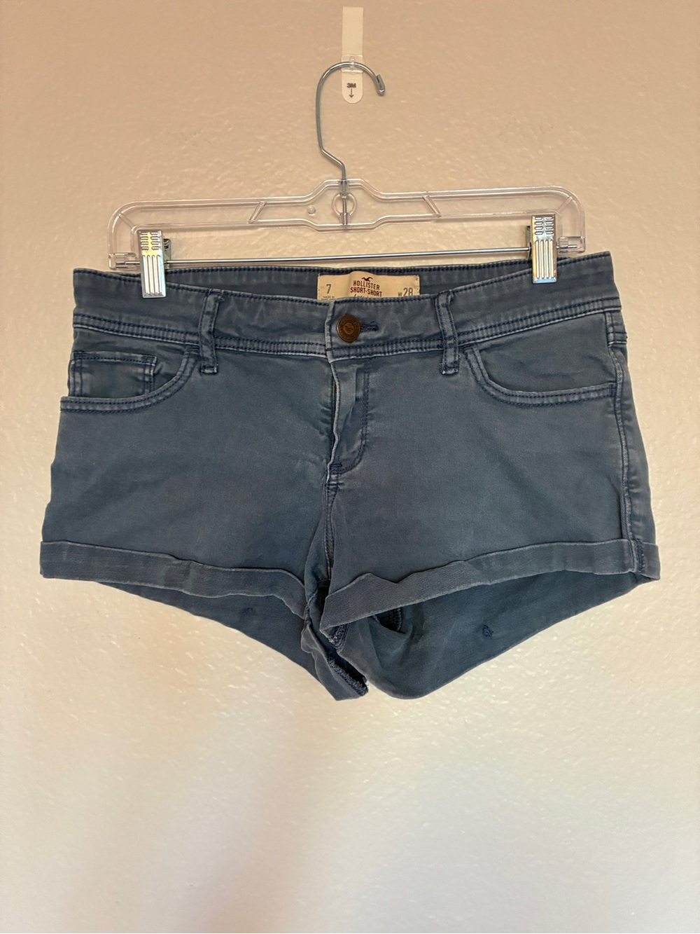 Hollister "Short-Short" Washed Slate Blue Denim Shorts Low Rise Size 7 W28 Y2K